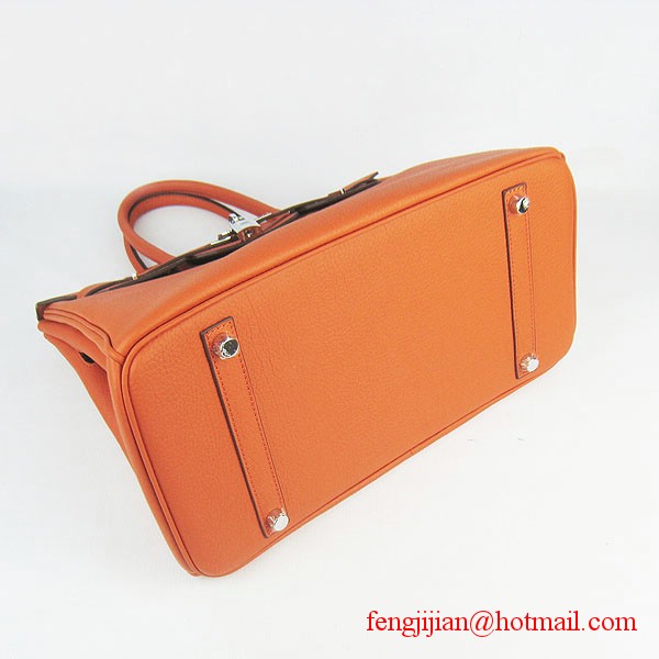 Hermes Birkin 35cm Tendon Veins Leather Bag Orange Silver Hardware